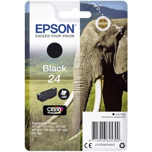 Image of Epson 24 Black Elephant Genuine, Claria Photo HD Ink Cartridge, Standard Capacity