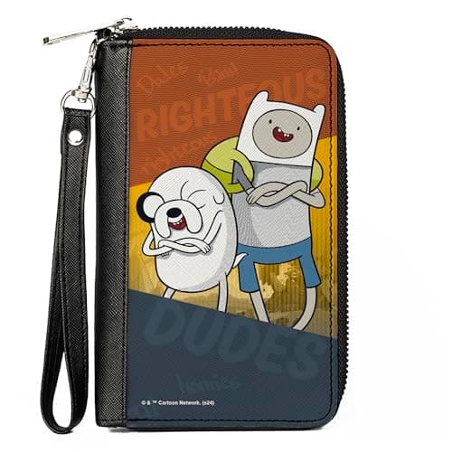 Image of Buckle-Down Cartoon Network Wallet, Zip Around, Adventure Time Jake and Finn Righteous Dudes Pose Multi Color, Vegan Leather, Multicolor, 7.5"x4.5", Casual