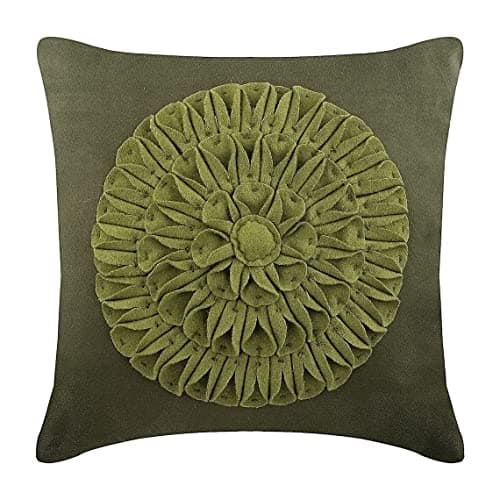 Image of The HomeCentric Green Euro Sham Covers, Pack of 2, 65x65 cm (26"x26") Euro Cushion Cases, Dahlia Flower Floral Theme Euro Cushion Shams, Faux Suede Euro Sham, Floral Modern Euro Shams - Green Dahlia