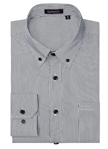 Image of Enlision Mens Pinstripe Dress Shirt Formal Button Down Shirt for Men Black and White Long Sleeve Office Classic Regular Fit with Pocket 2XL
