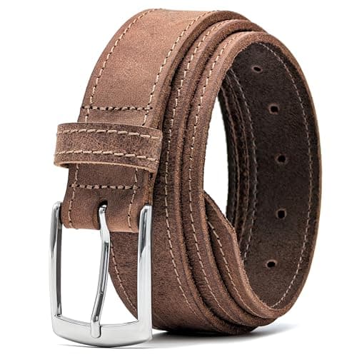Image of Ashford Ridge Made in England 35mm Full Grain Leather Edge Stitched Belt with Classic Silver Buckle - Vintage Brown Medium