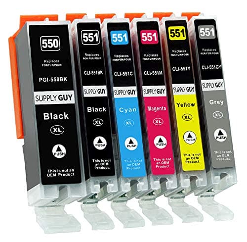 Image of Supply Guy 6 Ink cartridges compatible with Canon PGI-550 XL/CLI-551 XL (incl. Grey) with Chip and Level Indicator for Canon Pixma IP8700 IP8750 MG6300 MG6350 MG7100 MG7150 MG7500 MG7550
