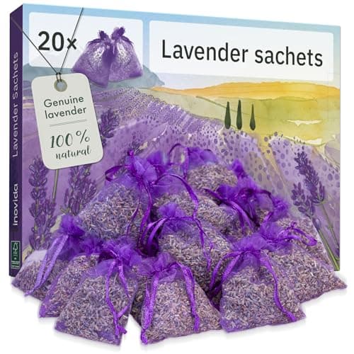 Image of Lavender Bags : 20 Dried Lavender Flowers Bags as Natural Air Freshener and Moth Repellent for Wardrobes – Wardrobe Fresheners – Car Freshener – Room Air Freshener – Lavender Sachets by Inovida