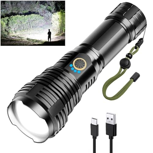 Image of Glarylight Rechargeable Torch, 600000 Lux Torches Led Super Bright, XHP70.2 Powerful Torch with Zoomable, 5 Modes Zoomable IPX7 Waterproof Bright Torches for Camping Emergency