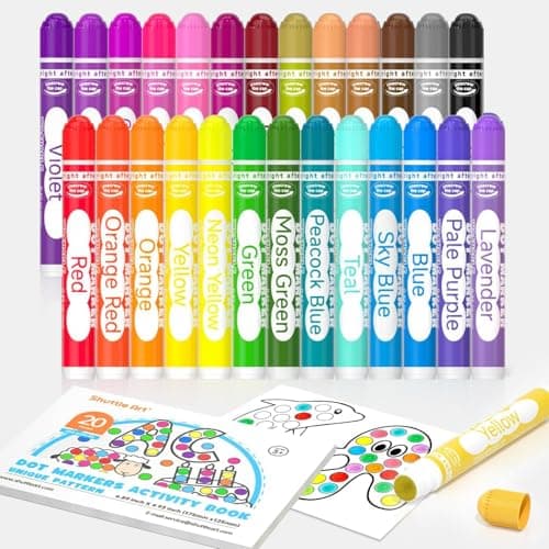 Image of Shuttle Art Bingo Dabber Pens, 26 Colours Dot Markers for Toddlers with Activity Book, Washable Markers for Kids, Non-Toxic Water-Based Paint Pens for Children, Early Education Art Supplies