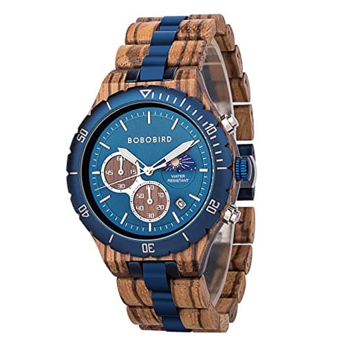 Image of BOBO BIRD Mens Quartz Wooden Watches Stainless Steel Red Sandalwood Alloy Wood Watch for Male Classic Function Wristwatch Chronograph Luminous Hands Day and Night Date Display