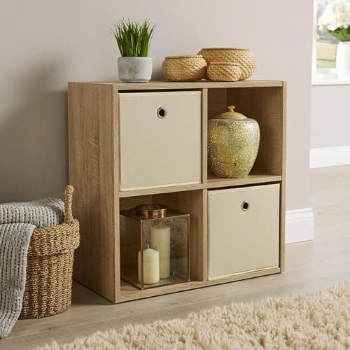 Image of Home Source Storage Cube 4 Shelf Bookcase Wooden Display Unit, Oak Effect, 60cm