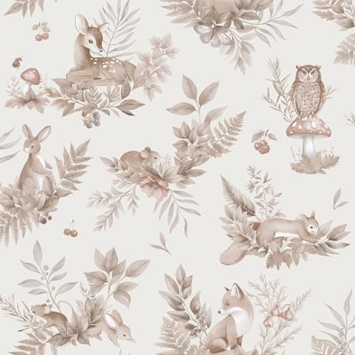 Image of Holden Storybook Woodland Themed Forest Friends Playful Animals Foxes Bunnies Owls Deers Wallpaper for Nurseries Children's Bedroom Playroom Wallcovering Wallpaper Neutral (14122)