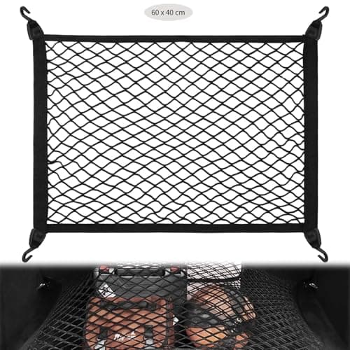 Image of Zocipro Cargo Net, Adjustable Elastic Car Boot Mesh 60x40cm, Single-layer Luggage Fixed Organizer With 4 Hooks, Universal Nylon for Vehicle Van SUV (Black)