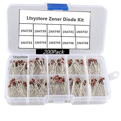 Image of Zener Diodes Kit, 1W Power Diode Assorted Assortment Box Kit Set (8.2V/9.1V/10V/11V/12V/13V/15V/16V/18V/22V), Range 1N4738~1N4748,Pack of 200, By Ltvystore