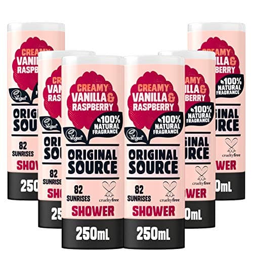 Image of Original Source Vanilla & Raspberry Shower Gel, 100 Percent Natural Fragrance, Vegan, Cruelty Free, Paraben Free, Bulk Buy, Pack of 6 x 250 ml