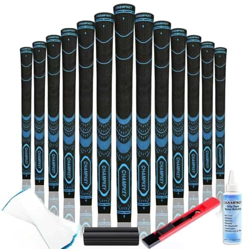 Image of CHAMPKEY Soft Rubber Golf Grips 13 Pack with Full Repair Kits - All Weather Performance Golf Club Grips (Blue, Oversize)