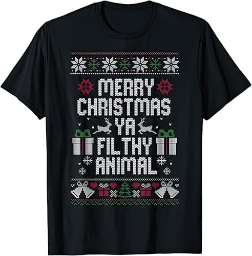 Image of Merry Christmas Ya Filthy Animals Kids Womens Mens T Shirt XXL Black