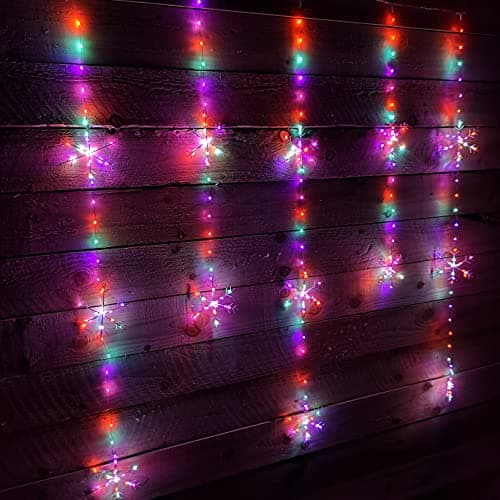 Image of Premier 390 LED 1.3m x 1.2m Christmas Snowflake Curtain Lights in Static Rainbow & Twinkling Orange