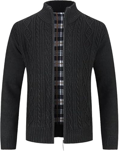 Image of MATINEE - S-6XL - Mens Fleece Thermal Fleece Lined Sweater Cardigans-Plus Sizes (UK, Alpha, 5XL, Regular, Regular, Black)