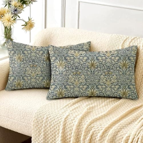 Image of HUASHUZI Cushion Covers Rectangle Long Oblong William Morris 30x50cm Grey Vintage Decorations Double Sided Pattern Throw Pillow Case Set of 2 Home Decor for Sofa Bench Couch