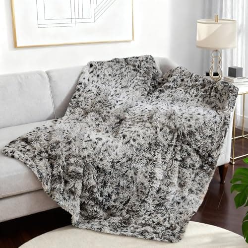 Image of Luxury Cheetah Print Shaggy Plush Throw Blanket Faux Fur Blanket Throw Soft Fluffy Warm Comfy Throws Fuzzy Fur Throw for Sofa, Living Room, Office Couch (Leopard Print Grey, 60''×90''Blanket)