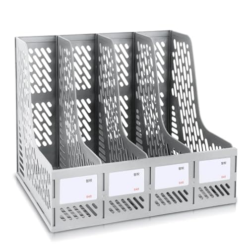 Image of ASelected File Holder Folding Bookshelf,4 Vertical Plastic Magazine Holders Desk Organizer Document Folder For Office Organization And Storage (Grey)
