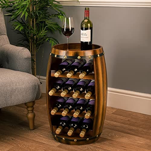 Image of CHRISTOW Wooden Wine Rack Barrel, Free Standing With Top, 14 Bottle Holder, Oak Effect Storage, Gift For Wine Lover, H64.5cm