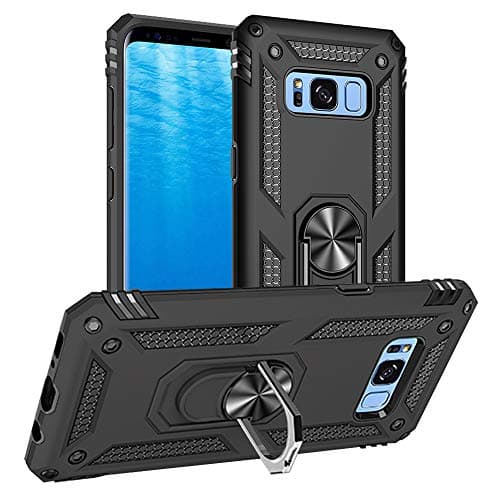 Image of Yiakeng Samsung S8 Phone Case, S8 Phone Case, Silicone Shockproof Military Grade Protective Phone Cover with Ring Kickstand for Samsung S8 Case (Black)