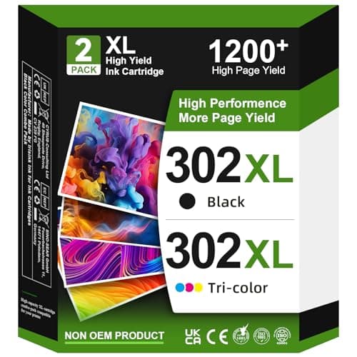 Image of 302XL Ink Cartridges Black and Colour Replacement for HP 302 Ink Cartridges Combo Pack for HP 302XL, Printer Ink 302 XL for Envy 4520 4527 4523 4524 Officejet 3835 5230 4650 Deskjet 3630 2130 3636