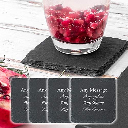 Image of Personalised Engraved Square Natural Slate Drinks Coaster - Set of 4