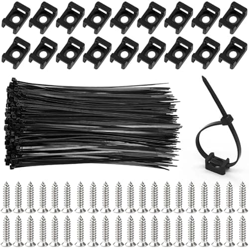 Image of EUMAYES Black Screwable Cable Tie Holder Kit - 100 Pieces (Cable Ties, Holders, Screws) - Nylon Saddle Mount - Cable Management