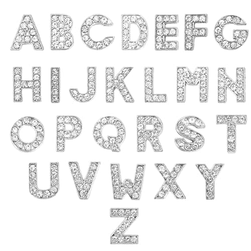 Image of Elenviorina 26 Pcs Rhinestone Alphabet Charms A-Z 8mm Silver Letter Slider Beads for DIY Jewelry Making Bracelets Necklaces Craft Charms