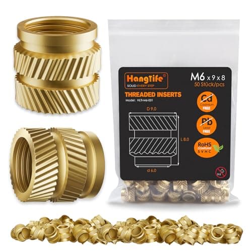 Image of HANGLIFE Threaded Inserts for Plastic, M6 Heat Set Insert for 3D Printing Components and Plastic Parts - Brass Metric Knurled Nuts (50 Pieces)