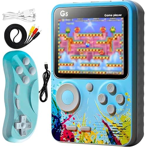 Image of SGM G5 500 in 1 Retro Game Box, Portable Handheld Video Game, 3.0-inch Color Screen, With Controller, Handheld Classical Game PAD Can Play On TV, 500 Games Like Contra, Tank, Bomber Man Etc (Blue)