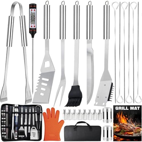Image of 28Pcs BBQ Accessories Tools Set with Case, Stainless Steel BBQ Utensil Set Practical Cooking Utensils, Men BBQ Gifts Set for Various Barbecue Grills, Outdoor Camping, Picnic, Family Gatherings