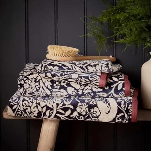 Image of Morris & Co Strawberry Thief Towel Blue 60% Cotton/40% Modal (Bath Towel)