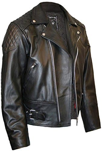 Image of Skintan Mens Leather Biker Motorcycle Jacket Black - 7XL - 56