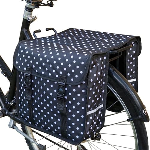 Image of BikyBag Classic CE - Double Bicycle Panniers - 26L Water-Resistant Bike Pannier Bag for Rear Rack | Commuter & Shopping Cycling Bag (White Polka Dot)