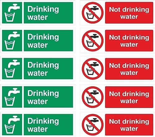 Image of Rubigo 10pk Drinking Water and Not Drinking Water Safety Sign - Highly Visible Waterproof Drinking Water Labels Self Adhesive Stickers for Office, Schools, Healthcare (15" x 5") 10pcs