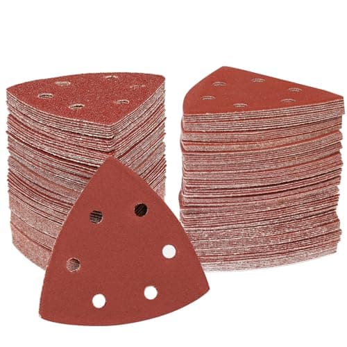 Image of STEBRUAM Delta-Triangle Sanding Sheets,Sanding discs 65 Pieces Detail Sander Pads 6 Holes Triangle Sandpaper 100 Grits Triangle Sanding Pads 93 x 93 x 93 mm Sander Sheets