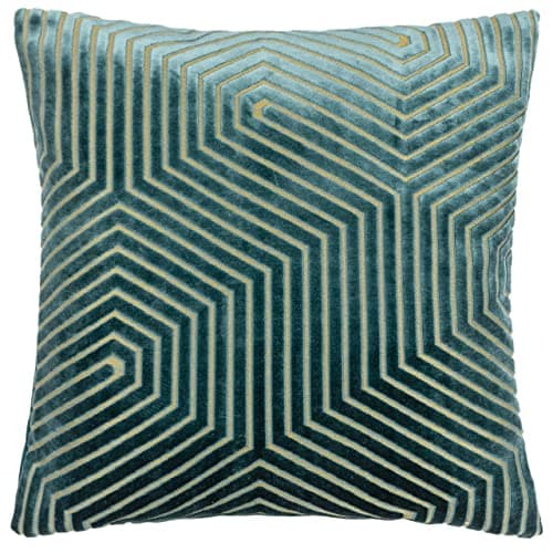 Image of Paoletti Evoke Velvet Cushion Cover – Luxurious Chevron Pattern Decorative Square Cushion Case (Teal - 45x45cm)