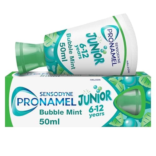 Image of Sensodyne Pronamel Junior 6-12 Years Toothpaste for Juniors, 2X Stronger Enamel Defence*, Bubble Mint Flavour, 50 ml *Protection from Sugar acids vs Your Mouth’s Natural defences.