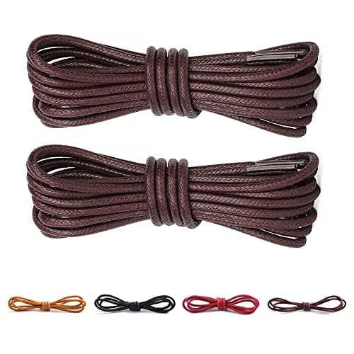 Image of CCSOFTIME 2 Pairs Round Waxed Brown Shoe Laces,60cm Short Dress Heavy Duty Boot Laces for Leather Oxford Brogues Derby Desert Formal Boots,2.5mm Thin Shoelaces for Women Men Kids,Brown 60cm