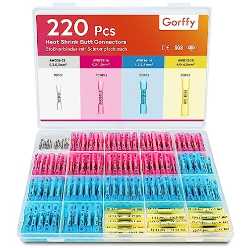 Image of Gorffy Heat Shrink Butt Connectors, 220 PCS Crimp Connectors, 26-10 AWG Wire Connector Heat Shrink, Wire Crimp Connector Marine Grade Butt Terminals(Blue/Red/Yellow/White)