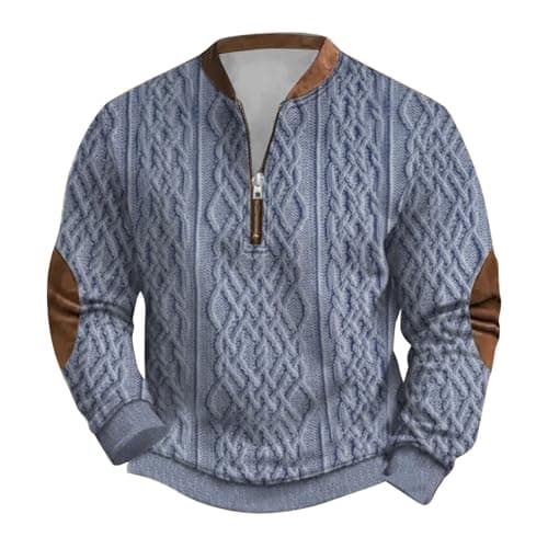 Image of Generisch Men's Chunky Knit Pullover Sweatshirt with Zip, Long Sleeve, Printed, Collarless, sky blue, 5XL