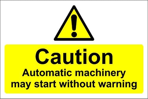 Image of Caution Automatic Machinery May Start Without Warning Safety Sign - Self Adhesive Sticker 200mm x 150mm