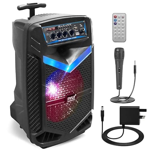 Image of Pyle, Portable PA System, Active Speakers, Powered Speakers –400W Rechargeable Outdoor Bluetooth Speaker- w/ 18” Subwoofer 1” Tweeter, Microphone and Speaker, PartyBox Lights, Recording, USB/SD/Radio