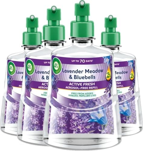 Image of Air Wick Lavender Meadow & Bluebells 24/7 Active Fresh Refill 228ml x 4 Pack - Lasts up to 70 days Air Freshener
