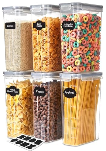 Image of KICHLY Cereal & Dry Food Storage Container (Set of 6) – BPA Free Plastic – Airtight Kitchen Storage Containers – Cereal Dispenser for Kitchen & Pantry