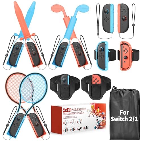 Image of Switch 2/1 Sports Accessories Bundle for Nintendo Switch 2 2025/1/OLED, MENEEA 13-in-1 Family Party Kit with Carrying Bag - Compatible with Joy-con 2 & All Switch Sports Game, Gift for Family/Friends