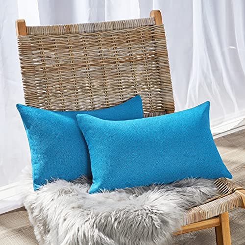 Image of Deconovo Rectangular Cushion Covers Set of 2, Faux Linen Throw Pillow Cases for Livingroom Sofa with Invisible Zipper, 12x20 Inch, Blue Atoll