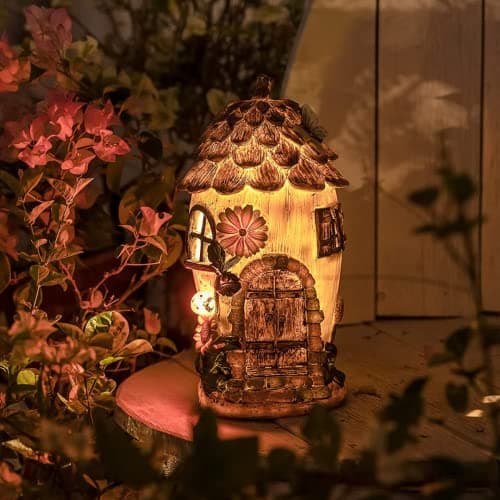 Image of Acorn Fairy House Solar Garden Ornaments Outdoor Decoration Accessories Resin Statue Elf Pixie Fairies Home