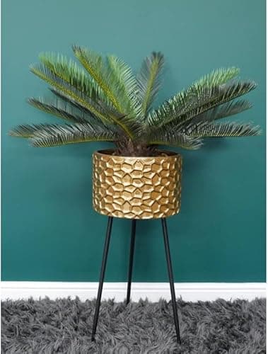 Image of My Square Mile Gold Indoor Flower Pot, Geometric Plant Stand with Gold Honeycomb Planter, 72 cm Height, Black Legs