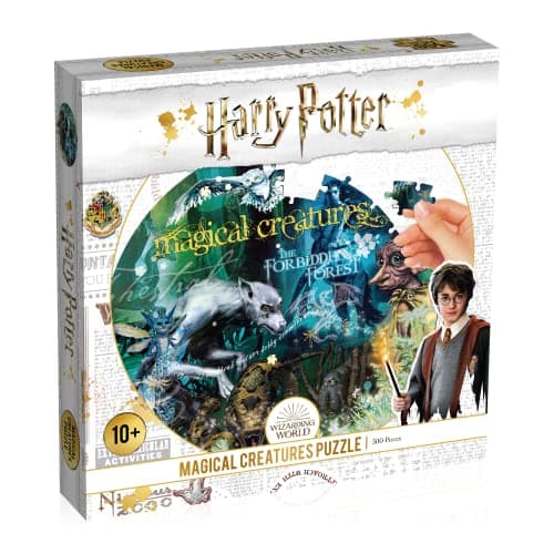 Image of Winning Moves Harry Potter Magical Creatures 500 Piece Jigsaw Puzzle Game, piece together the forbidden forest including Acromantula and Pixies, gift for ages 10 plus